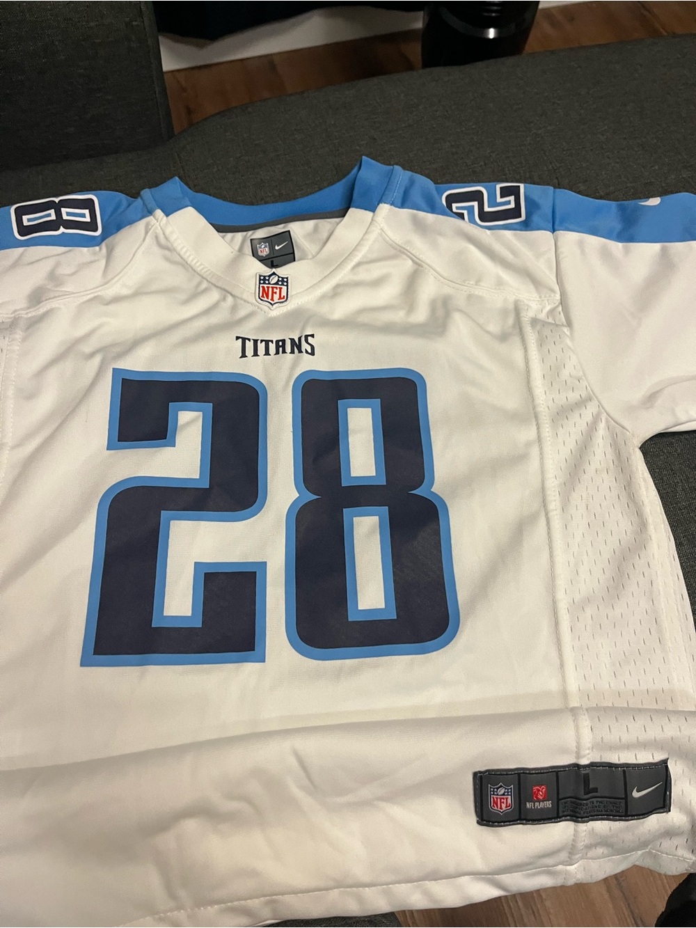 NFL Tennessee Titans Kids #28 White and Light Blue Jersey